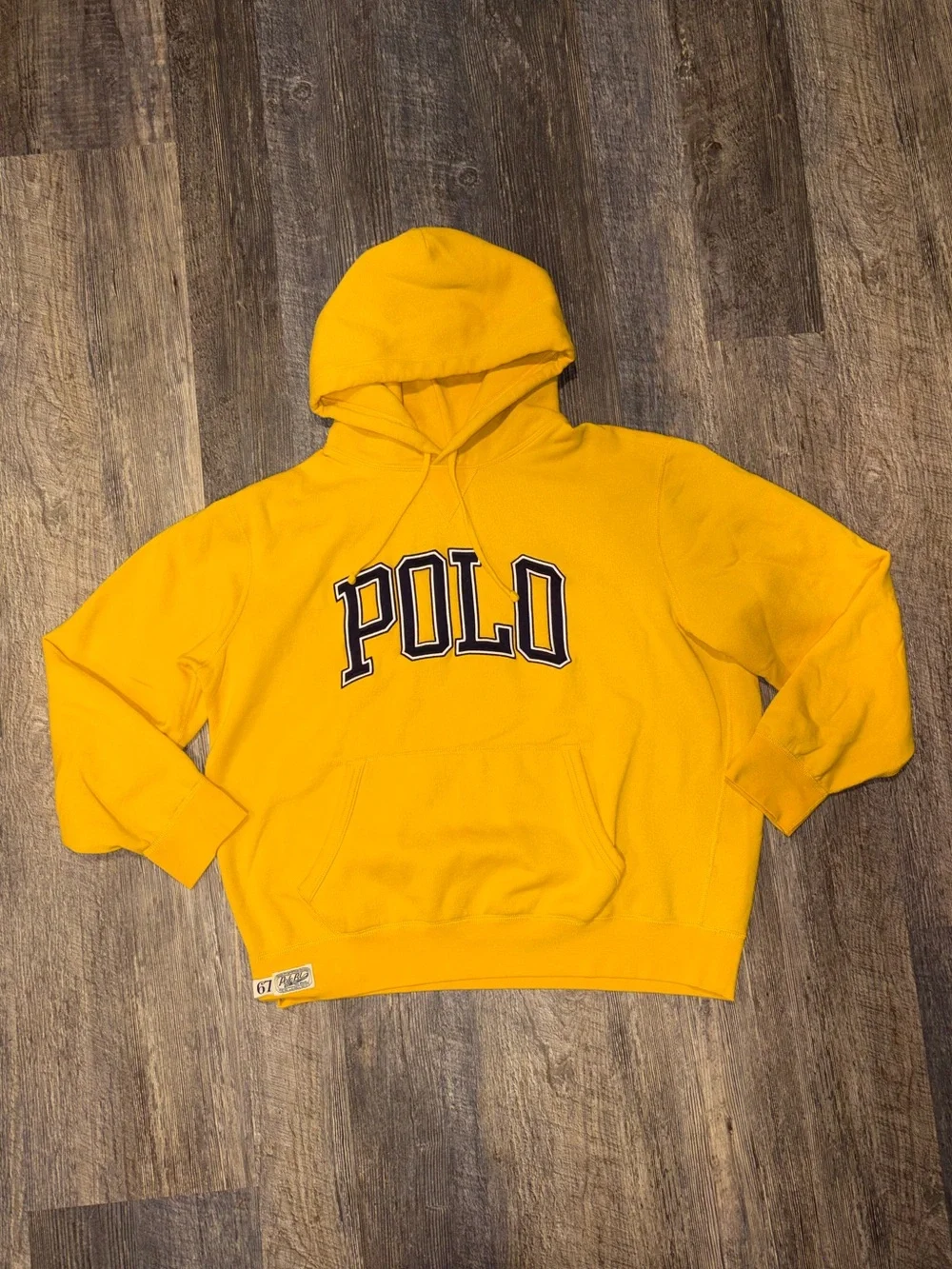 Polo Ralph Lauren Yellow Spellout Hoodie XL Varsity Y2K Streetwear